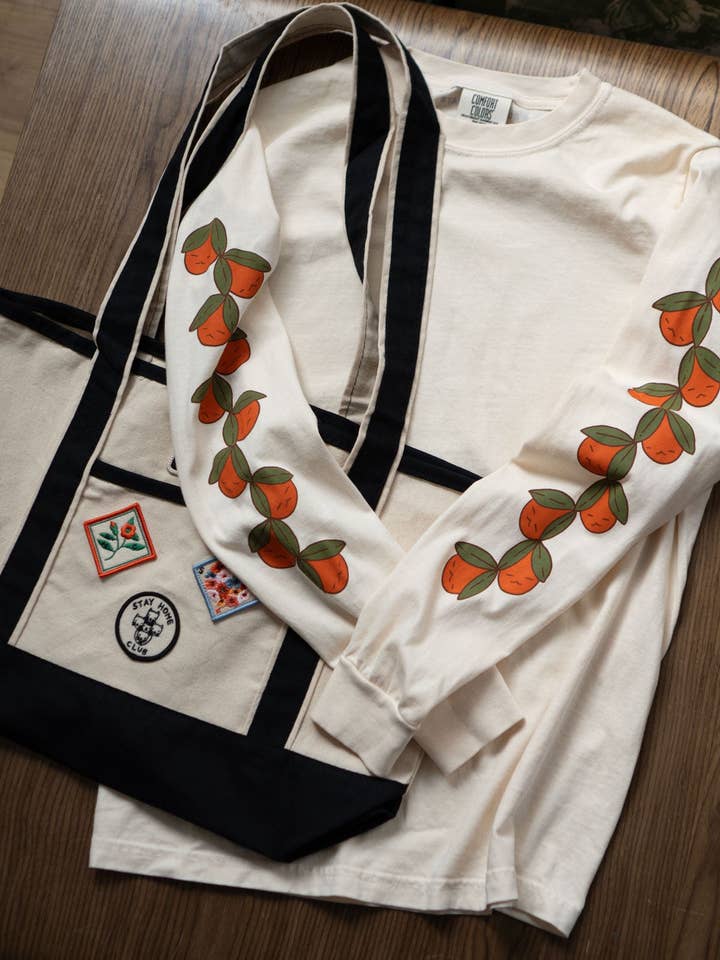 Fruit Faces Long Sleeve Tee | Orange Fruit Print for wholesale by Stay Home Club