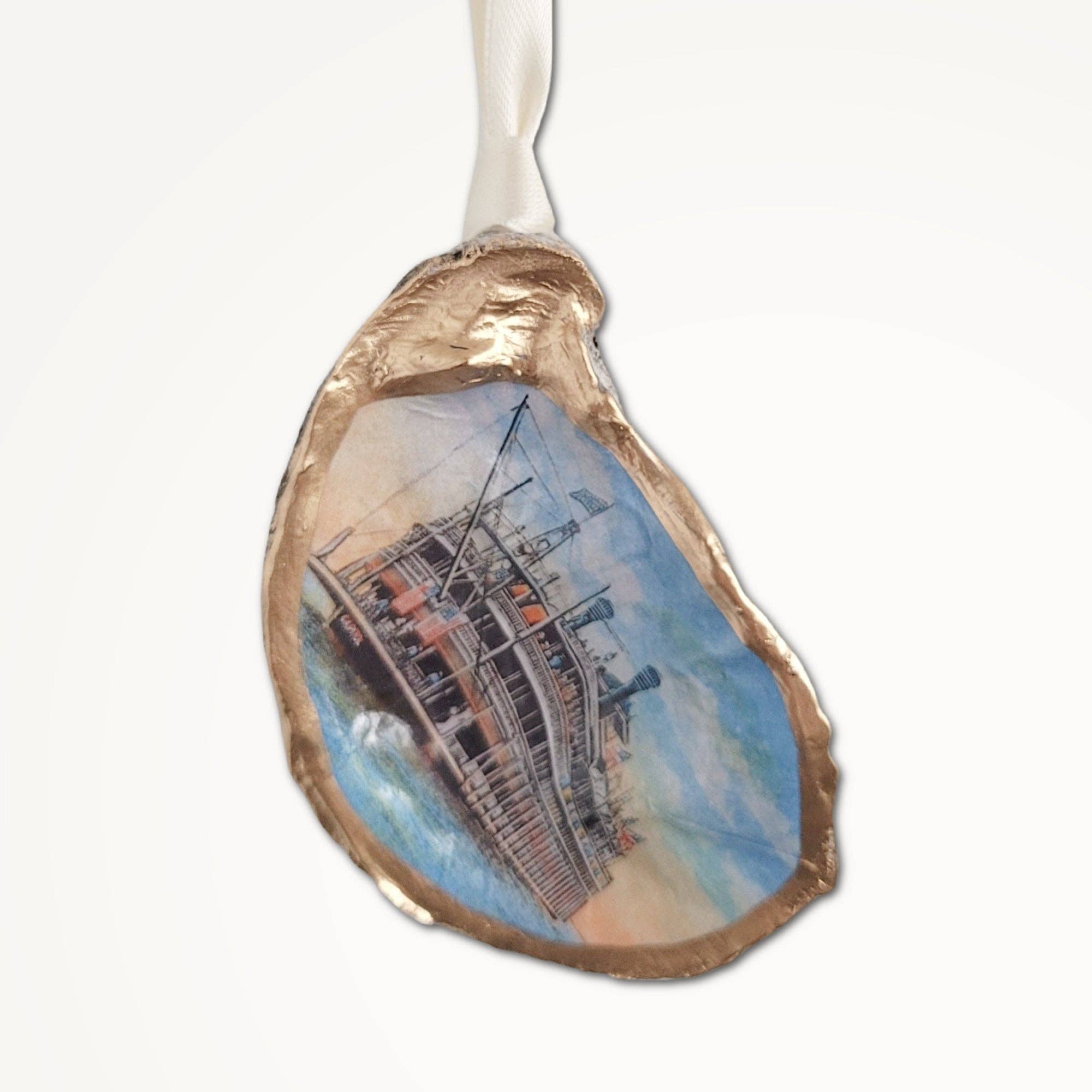 Beatrixbell Handcrafted - Wholesale Ornament - Steamboat Paddleboat Ornament | Oyster Shell Ornament1