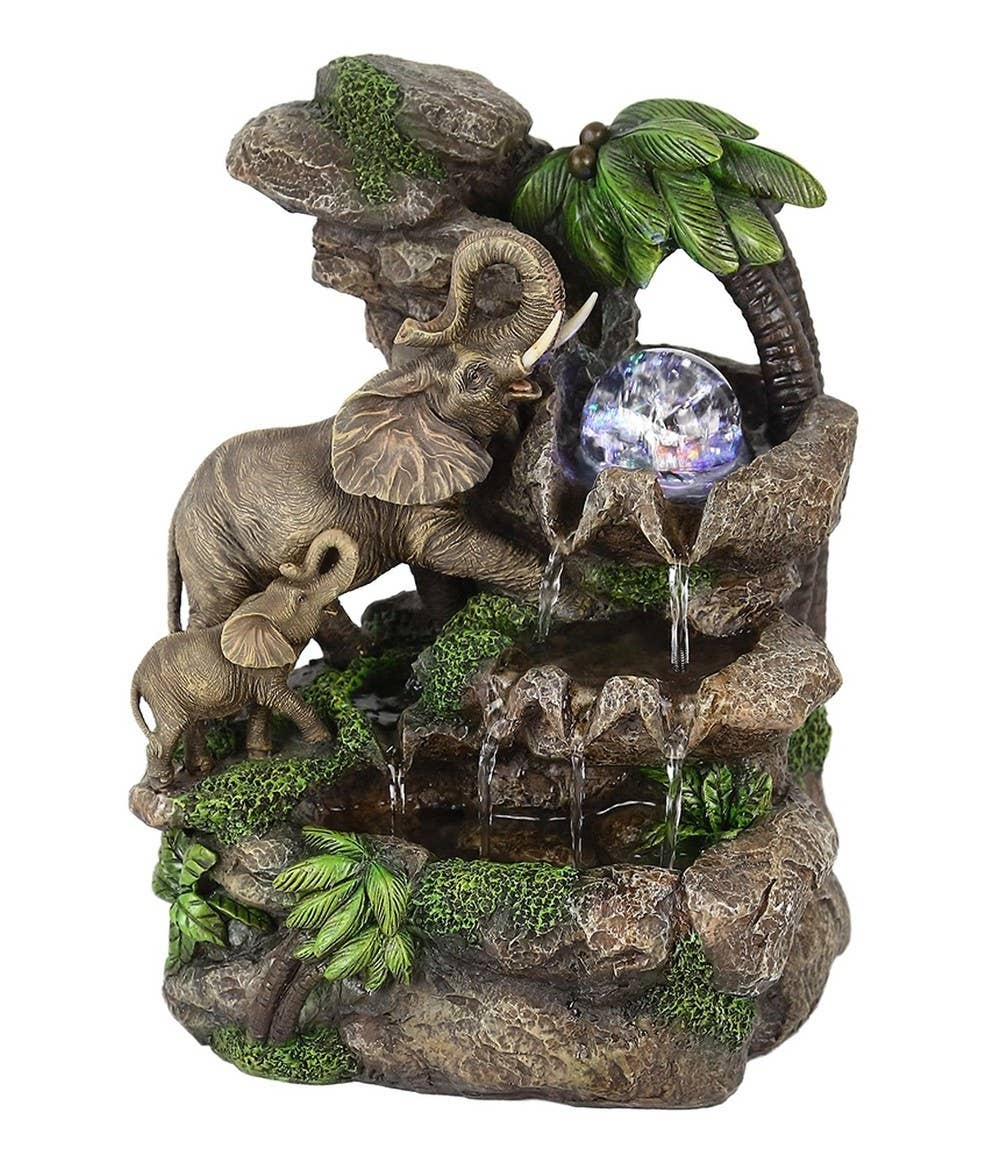 HomeRoots - Wholesale Decorative Tabletop Object - 11" Gray Polyresin Elephant Tabletop Fountain with Light