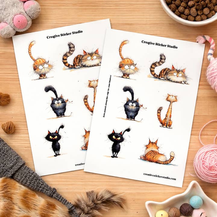 Sticker Sheet Set of 2 - Silly Cats for wholesale by Creative Sticker Studio