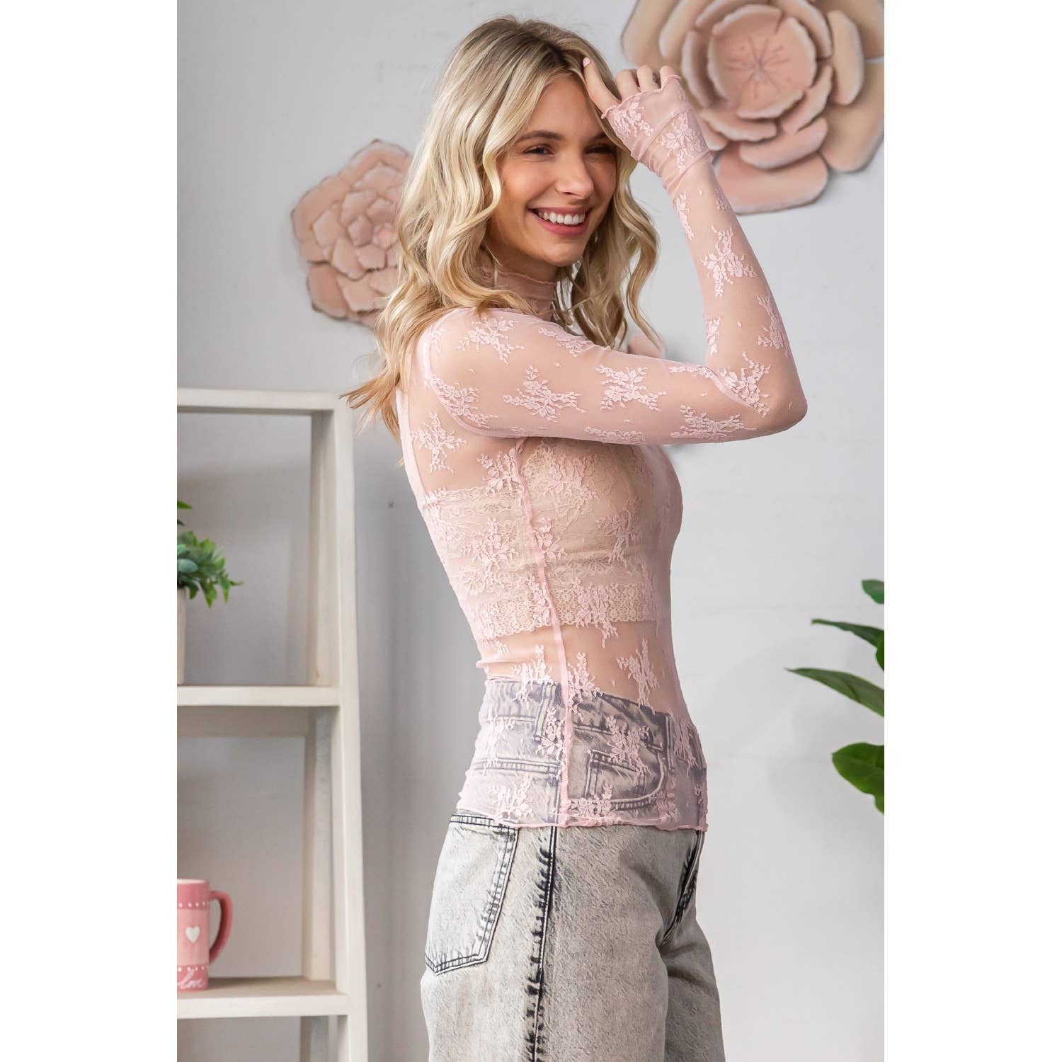 Veveret – Blusa - Mulher por atacado – Top Transparente de Renda com Manga Comprida15