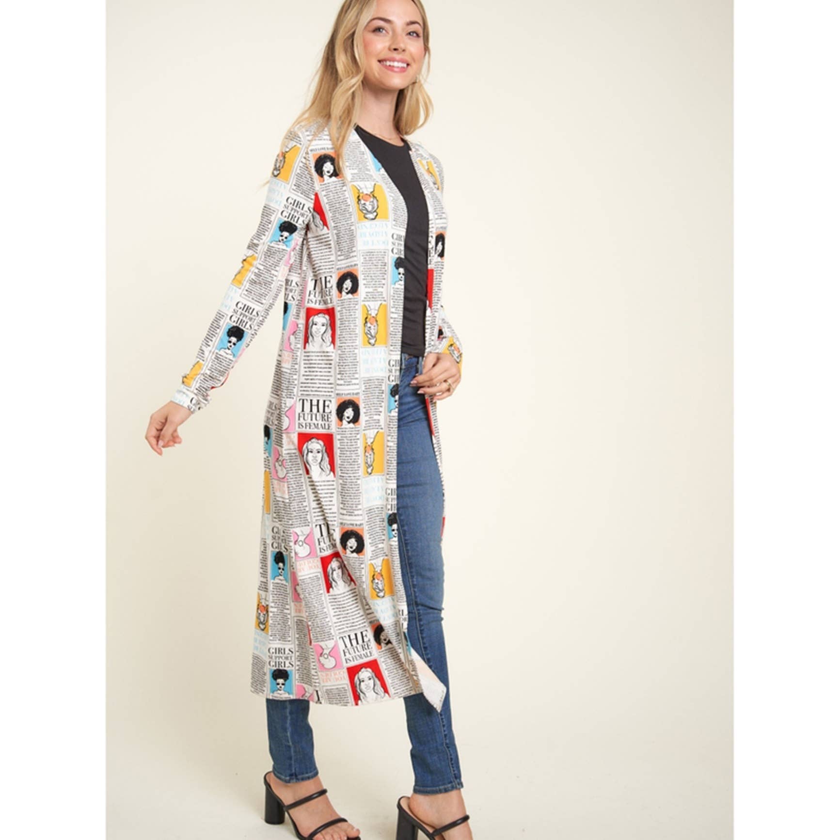 Timeless - Wholesale Cardigan - Women's - Knee Length Printed Long Sleeve Cardigan16