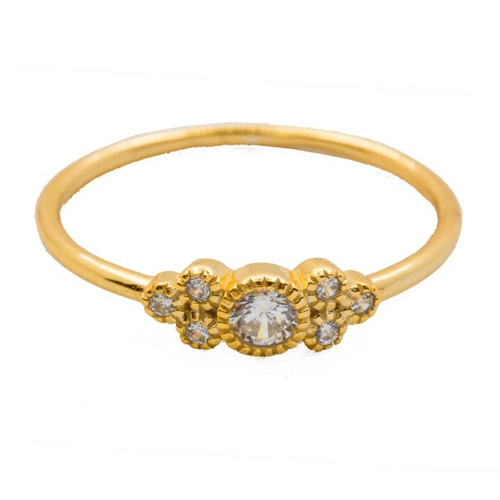 CZ Circle Cluster Gold Plated Ring for wholesale by Aurora Jewels