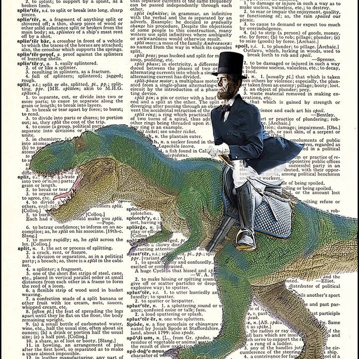 Fresh Prints of CT - Wholesale Art Print - Lincoln Riding Dinosaur Dictionary Print