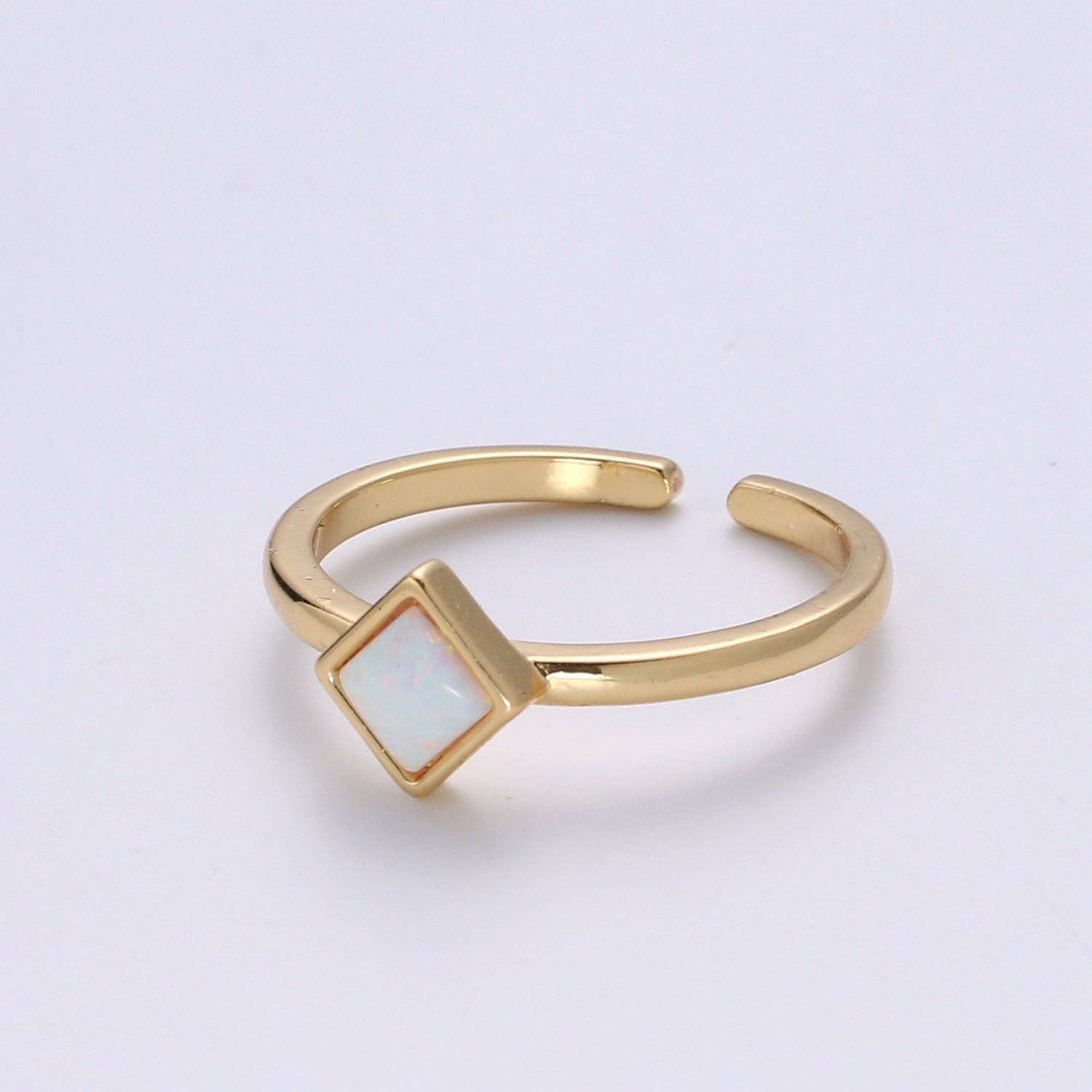 Aim Eternal - Wholesale Single Stone/Solitaire Ring - 1pc 24K Gold Opal Simulated Ring,Diamond Cut Opal Lab Pendant Charm Ring, Solitaire White Opal Lab Square Design Band Jewelry R5213