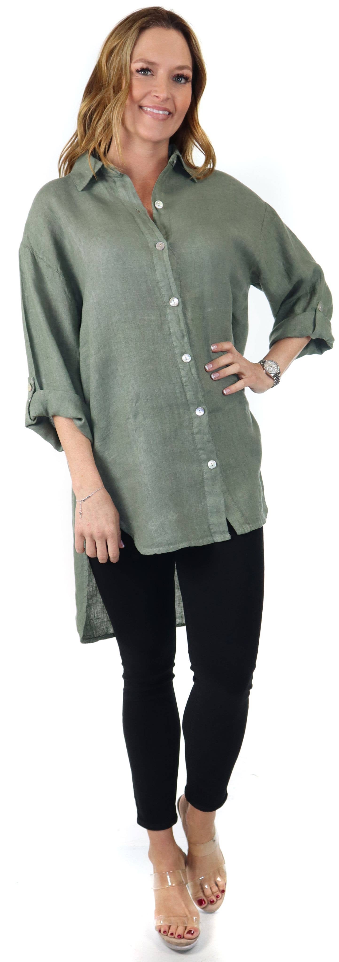 LINEN AND GAUZE - Vente Tunique – femme - 3348 - Blouse ample en lin Hi Low 9 couleurs21