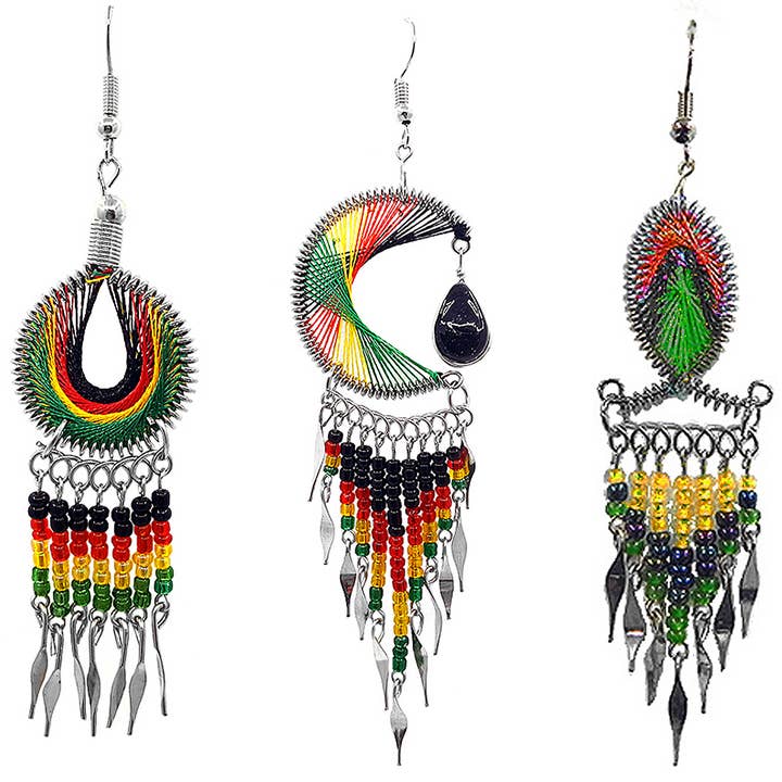 Assorted Rasta Thread Beaded Metal Dangle Earrings for wholesale by Pichincha