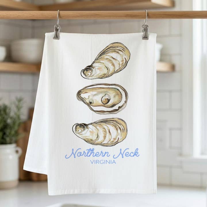 Three Oysters Custom Kitchen Towel for wholesale by Pamela Cassidy Designs