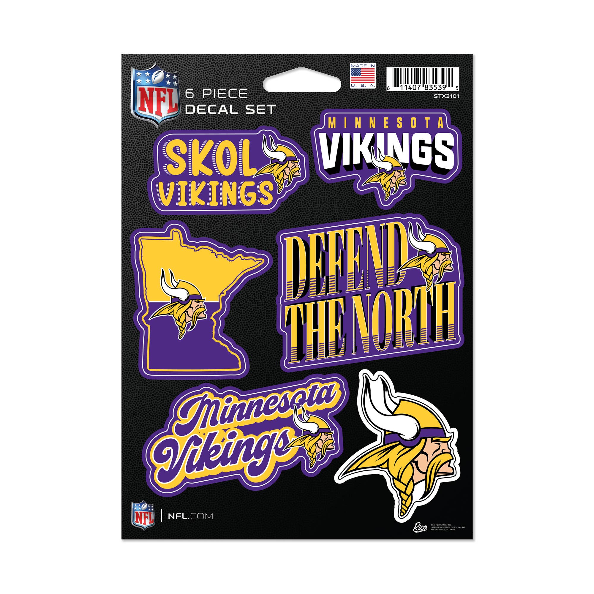Rico Industries - Vente Breloque décorative pour voiture – unisexe - Ensemble de 6 autocollants de football NFL Minnesota Vikings0