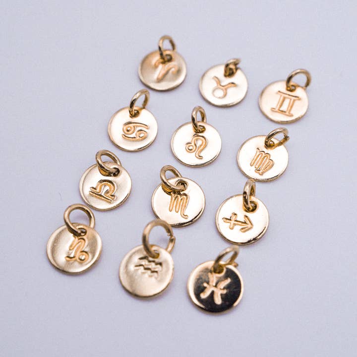 Hannah Naomi - Wholesale Individual Charm/Pendant - Tiny Zodiac Circle Charm, SOLID 14K Gold13