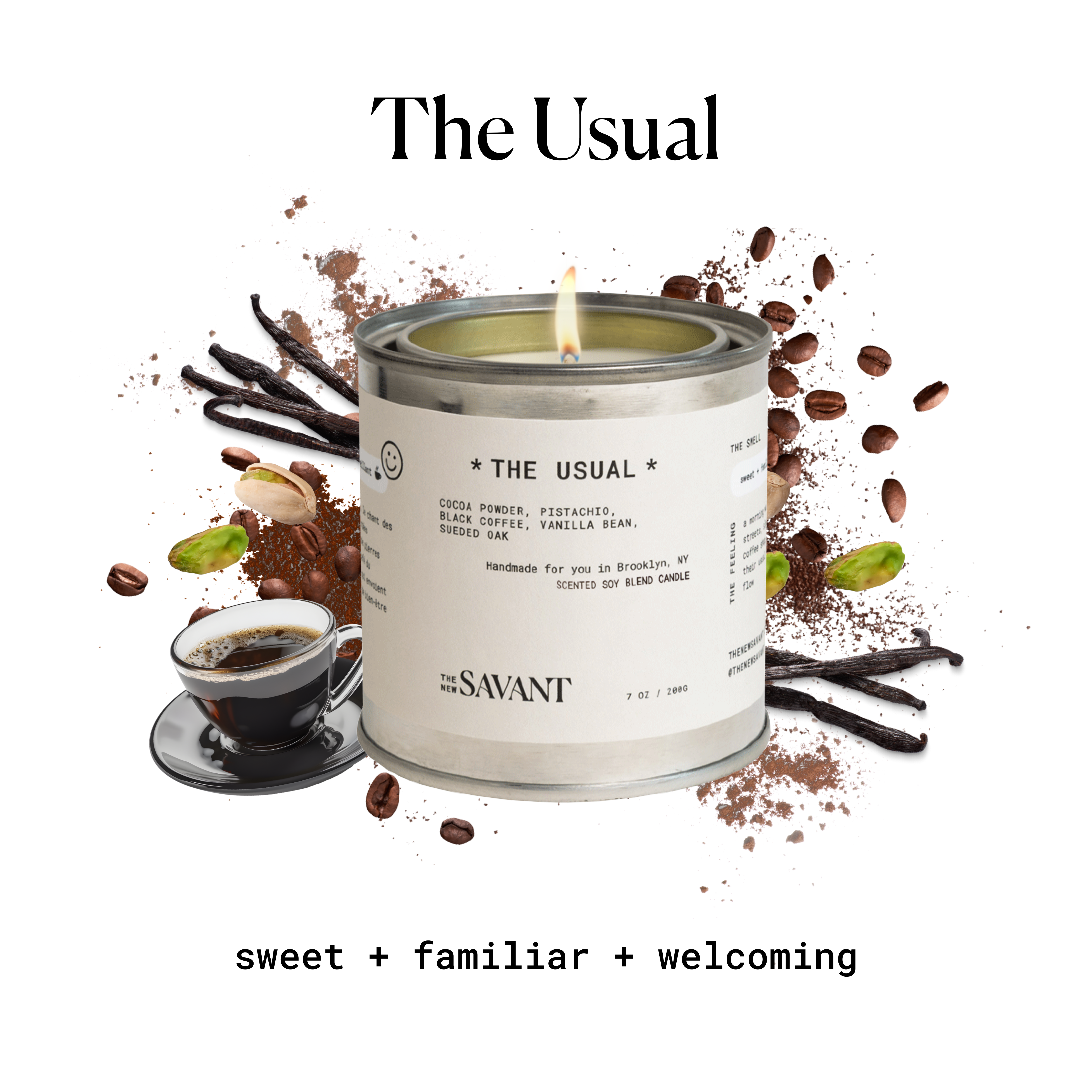 THE NEW SAVANT - Wholesale Jar/Filled Candle - Woody + Gourmand 7oz Soy Blend Candle - The Usual Coffee 5