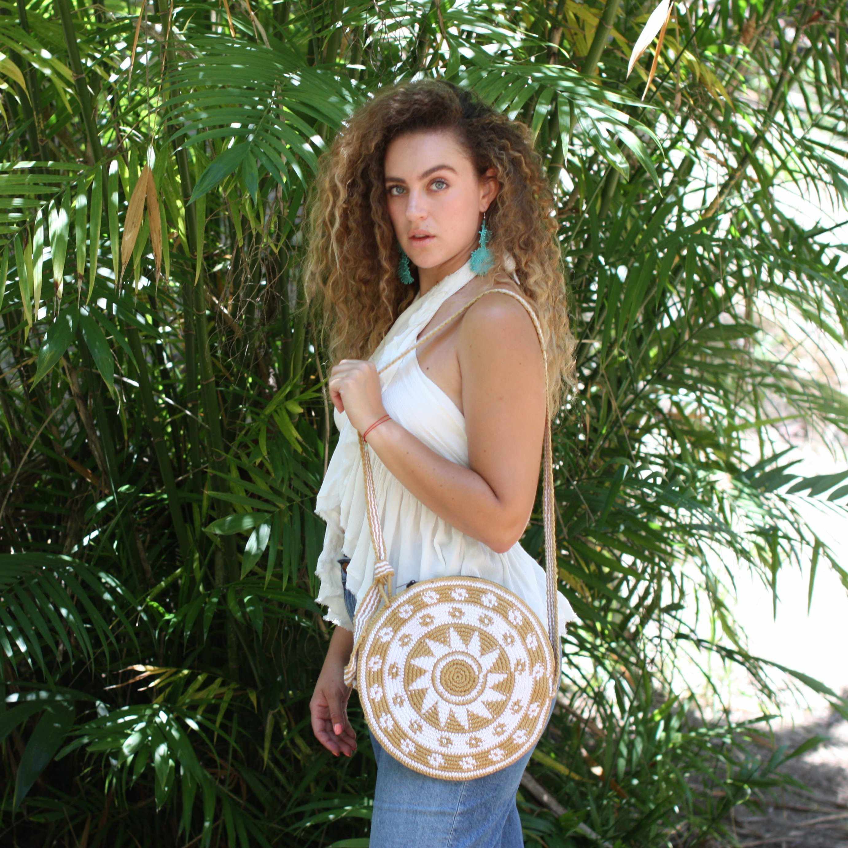 Ivoire Porte-monnaie croisé rond en crochet Nadia - Guatemala en vente sur Faire5