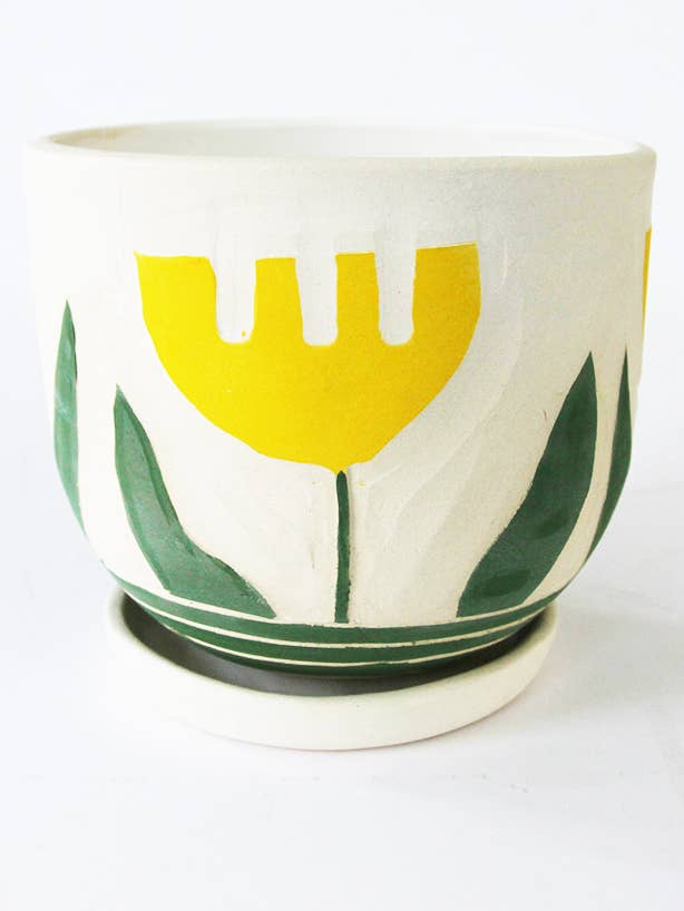 5 „" gele bloempot met dienblad” voor wholesale door NIKO FAR WEST