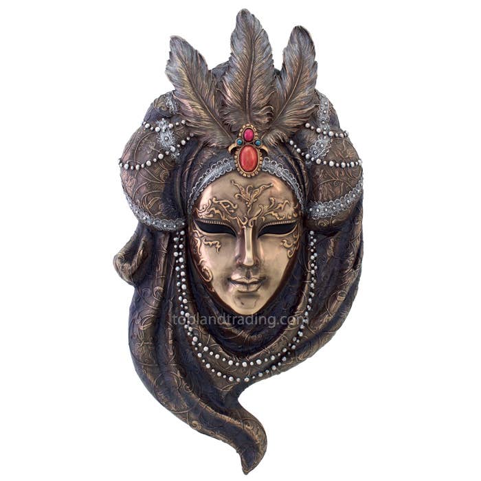 Venetian Mystique Mask Plaque - Pearl (Bronze) for wholesale by Top Land Trading