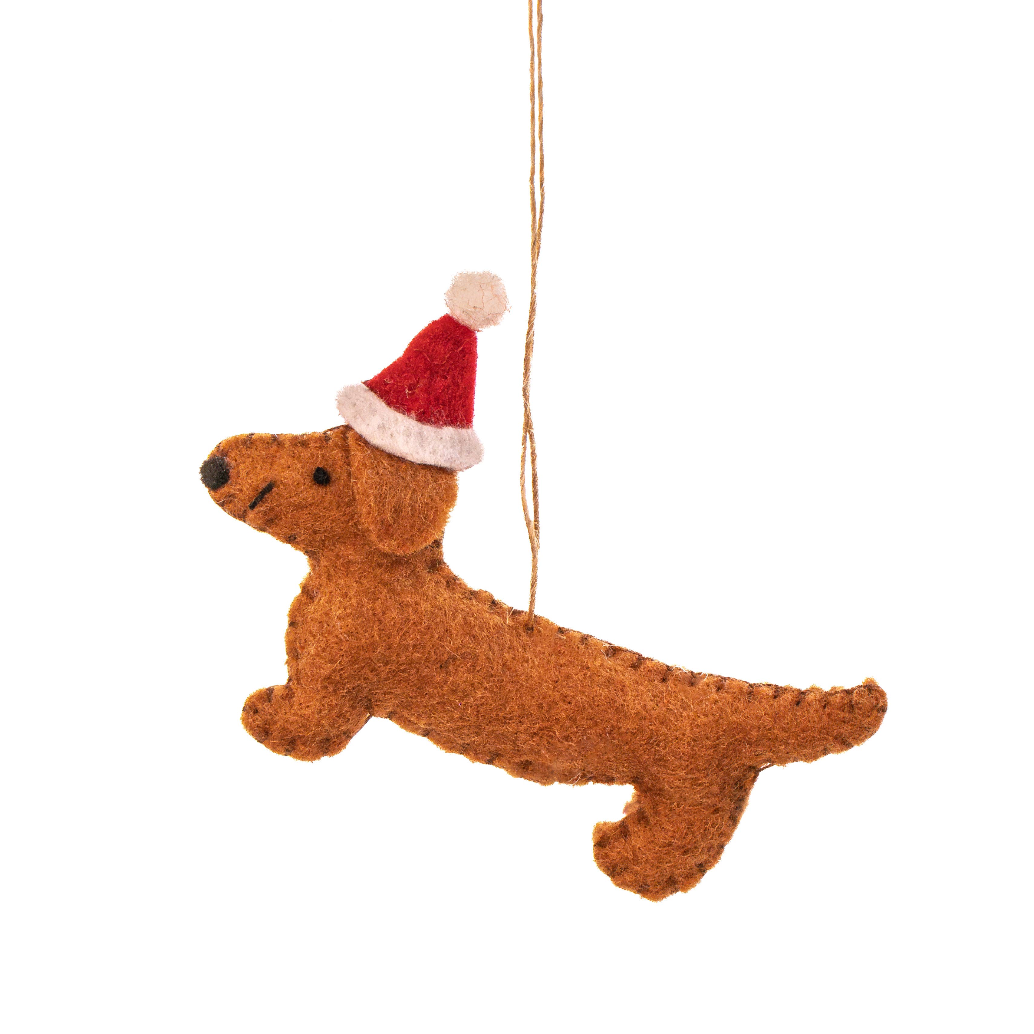 Sass & Belle Europe - Wholesale Christmas Decoration - Sausage Dog Flat Felt Hanging Decoration0