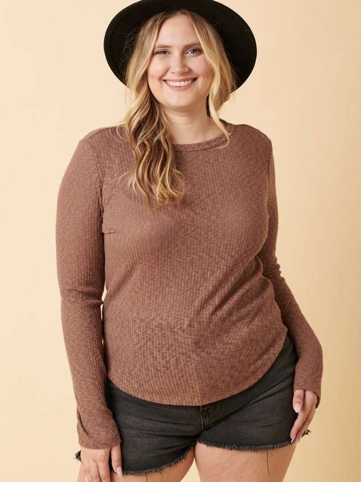 PLUS SLUB RIB KNIT ROUND NECK LONG SLEEVE TOP for wholesale by mittoshop