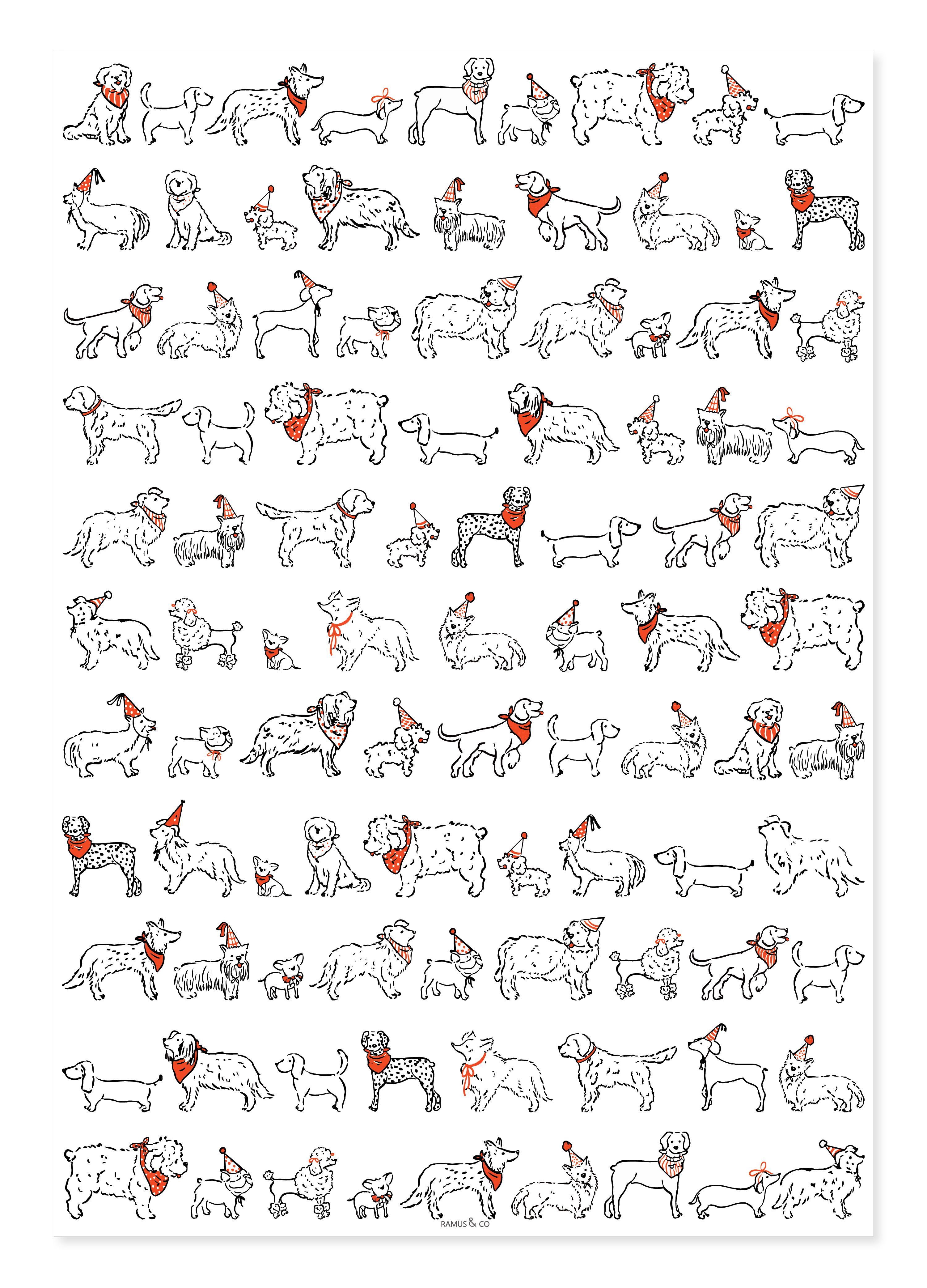 Ramus & Co. - Wholesale Flat Wrap - Party Dogs Gift Wrap Double-Sided1