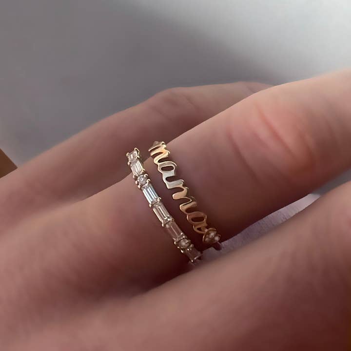 La Kaiser - Wholesale Multi-Stone Ring - 14kt Gold Moissanite “Mama” Ring in Morse Code