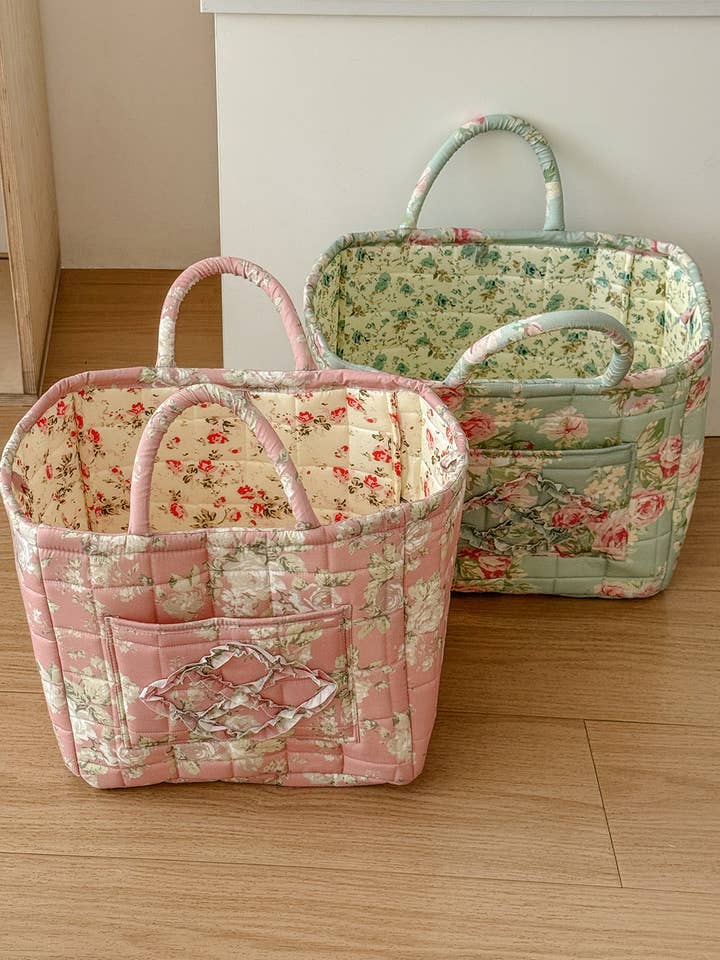 Quilted Floral Soft Side Storage Tote for wholesale by Lane & Lily