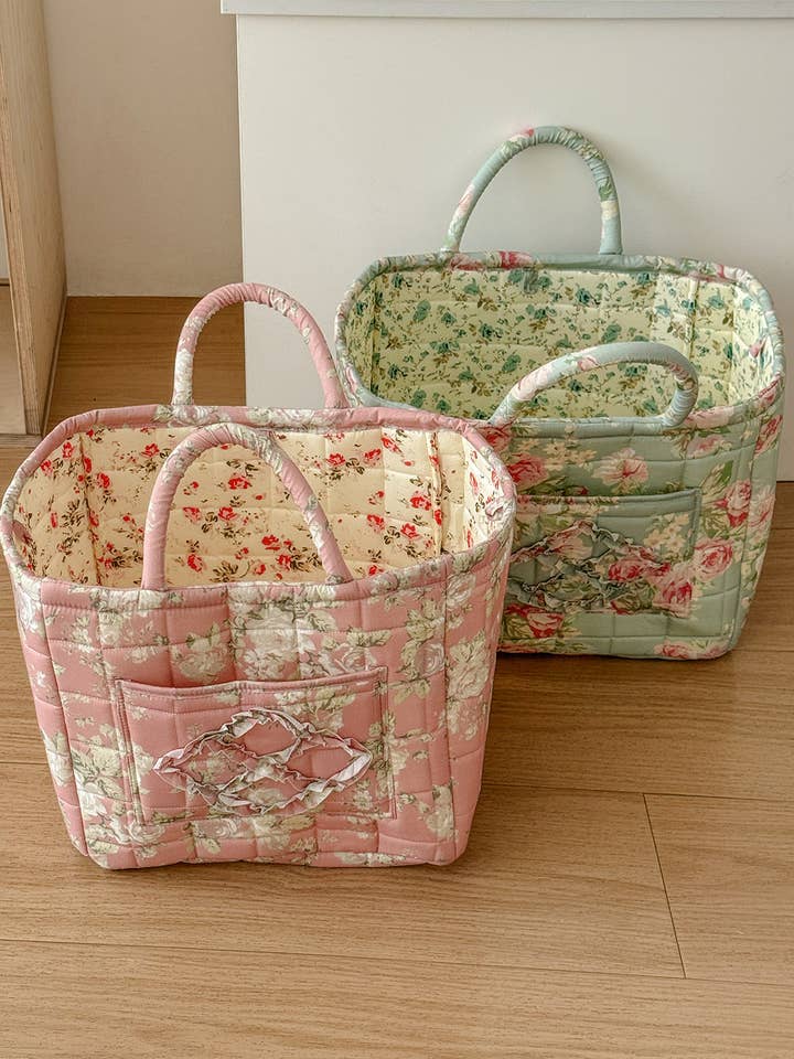 Quilted Floral Soft Side Storage Tote for wholesale by Juniper Tide