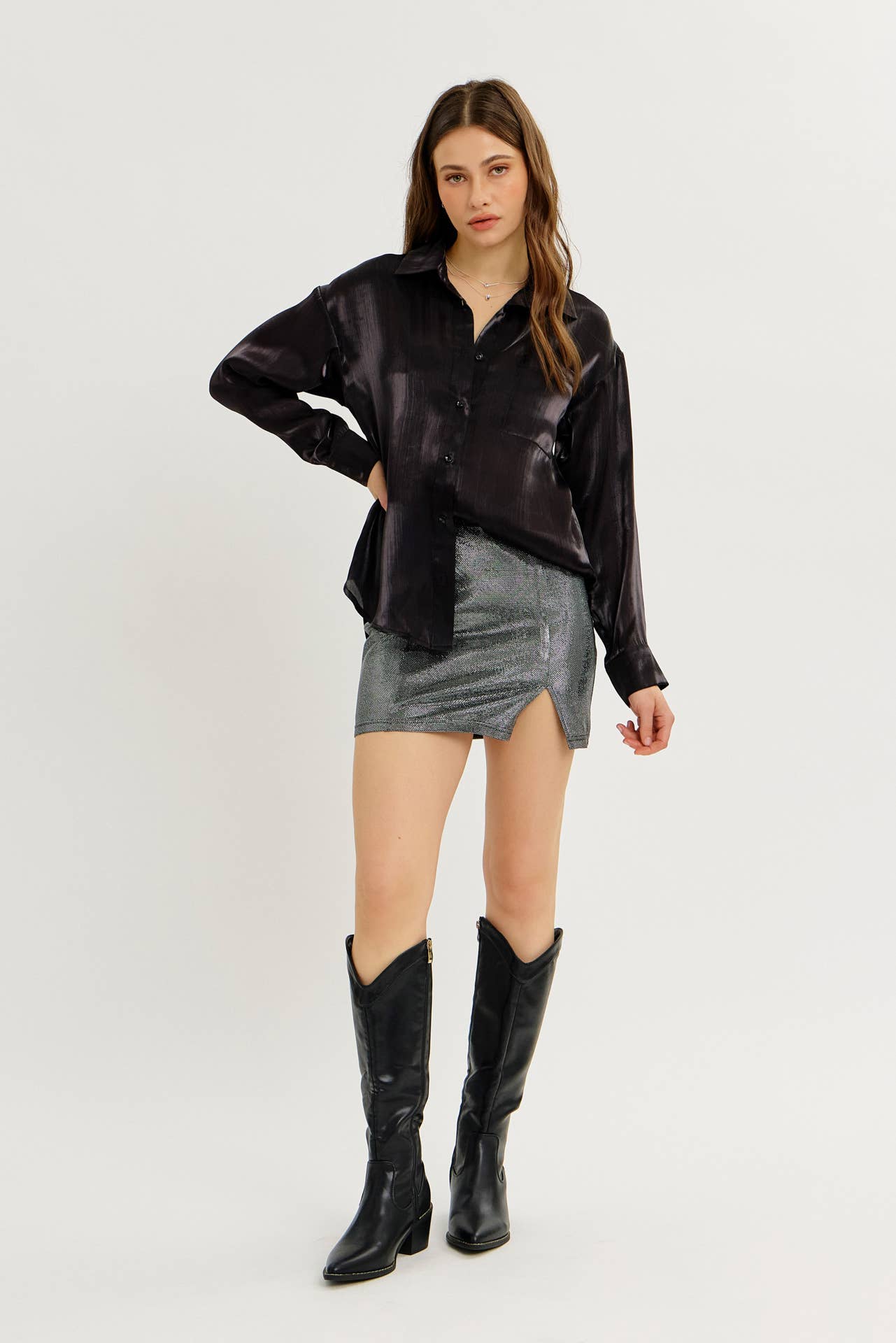 idem ditto - Wholesale Skirt - Women's - FESTIVE ESSENTIAL METALLIC MINI SKIRT WITH FRONT SLIT12