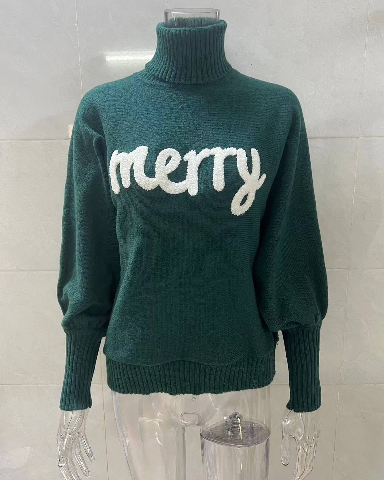 Rosa Clothing - Wholesale Knit Sweater - Women's - Slouchy Cozy Merry Christmas Turtleneck Sweater9