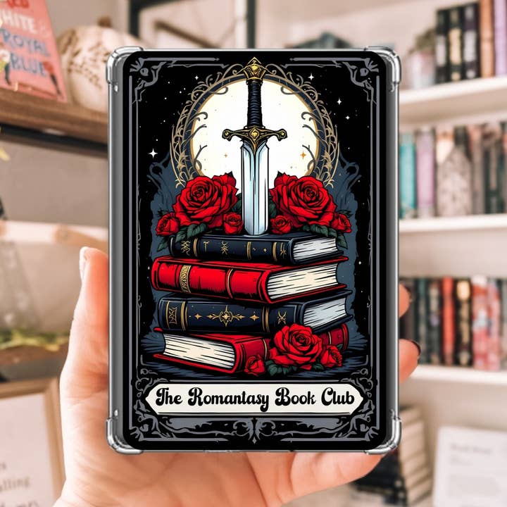 Insert de livre Romantasy Book Club Kindle avec superposition scintillante, étui transparent pour Kindle Paper, accessoire pour lecteur de dark fantasy pour la vente par Purely Bookish