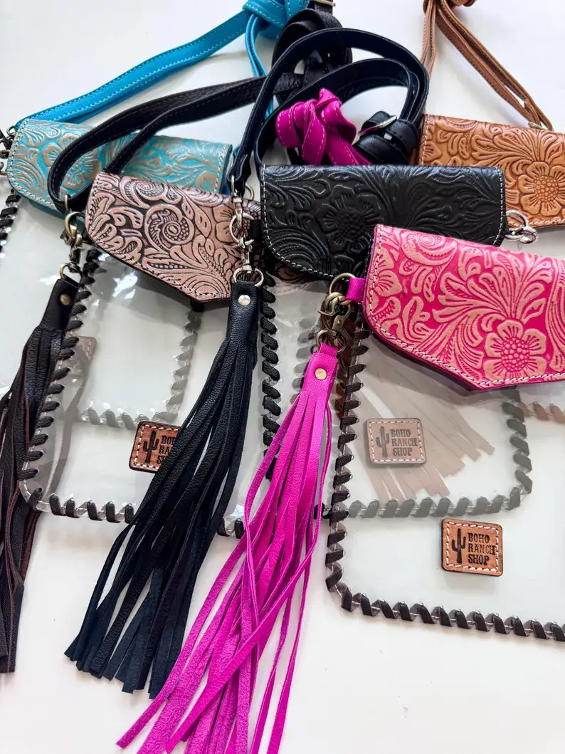 Boho Ranch Shop - Wholesale Crossbody Bag - Women's - Phone Clear Crossbody Western Tooled Leather Mobile Purse7