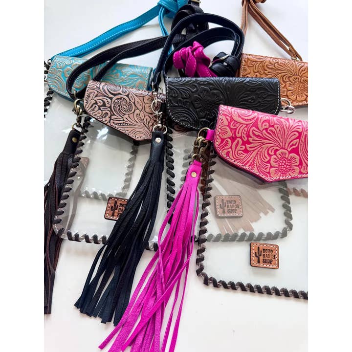 Boho Ranch Shop - Wholesale Crossbody Bag - Women's - Phone Clear Crossbody Western Tooled Leather Mobile Purse7
