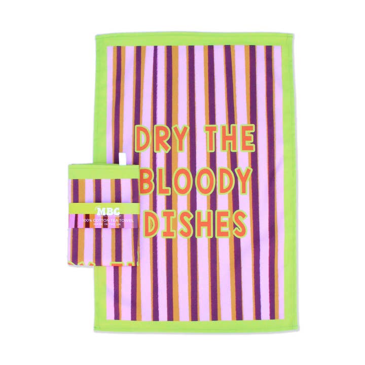 Dry The Bloody Dishes Tea Towel for wholesale by Maddison Ball Creative