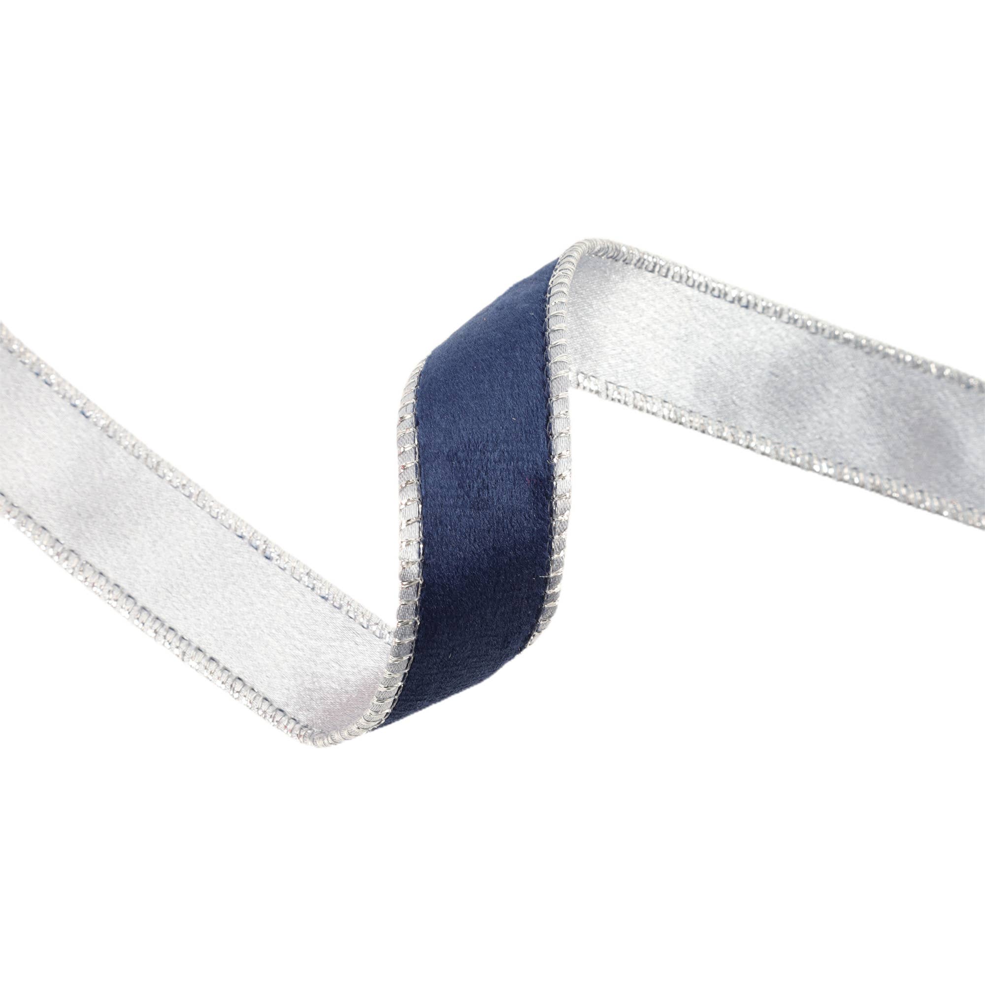 LA Ribbons Wholesale - Wholesale Ribbon - Gift Wrapping - 1" Reversible Classic Velvet Wired Ribbon | Navy/Silver | 10 Yard Roll4