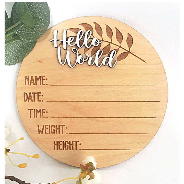 Hello World Baby Announcement Plaques for wholesale by Shufflewoods Ltd