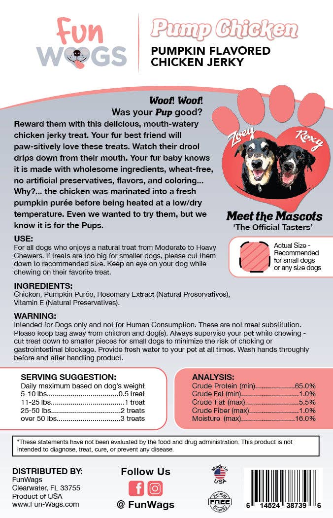 FunWags – wholesale Pet treats – Dog – Pump Chicken - Chicken Jerky1