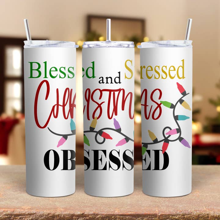 Blessed and Christmas Obsessed Tumbler for wholesale by Rae Luxe