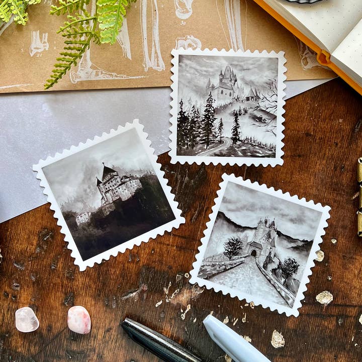 Haunted House Stamp Vinyl Stickers for wholesale by The Unrefined Crafter