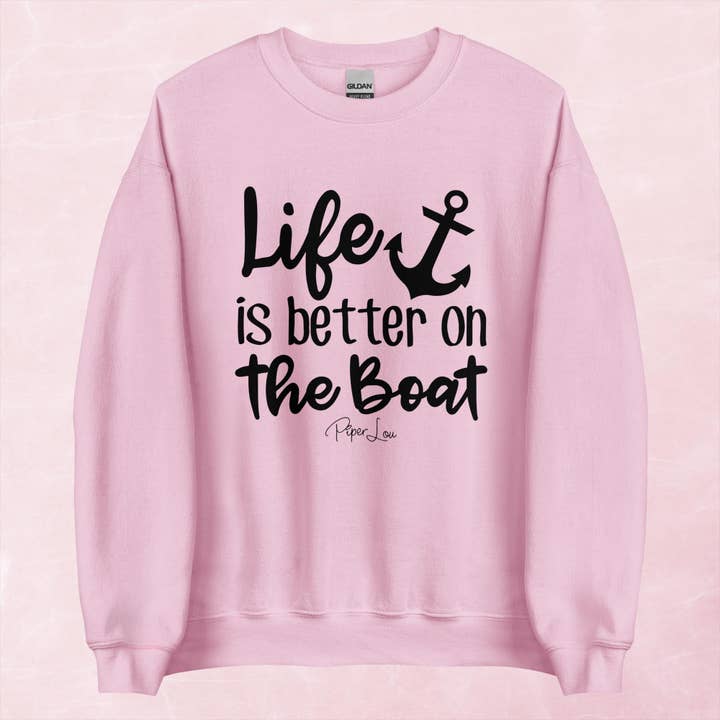 Life Is Better On The Boat Graphic Crewneck Sweatshirt for wholesale by Piper Lou Collection