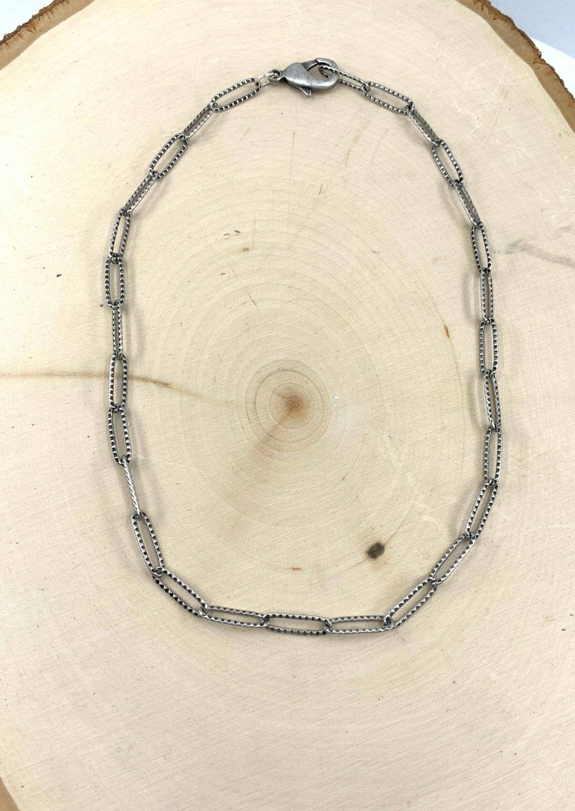 BMR - Wholesale Link & Chain Necklace - Antique Silver Textured Paperclip Chain Necklace0