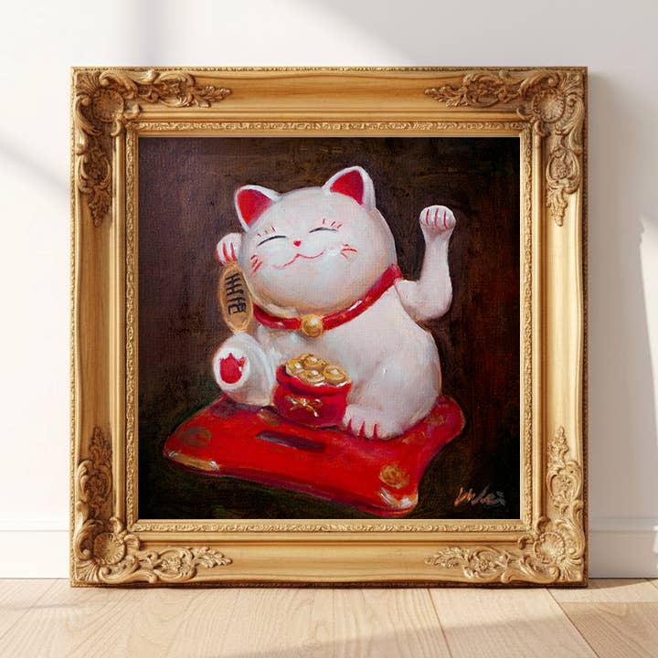 Lucky Cat Art Print | Original Oil Painting Wall Art for wholesale by Lucy Wei Art