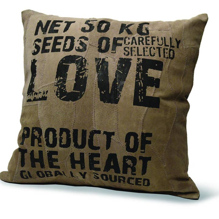Recycled Leather Pillow : Love Seeds, Color Grey for wholesale by Mad Style