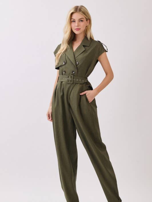 Solider Kurzarm-Overall mit doppeltem Knopf und V-Ausschnitt für den Großhandel von MintChoco