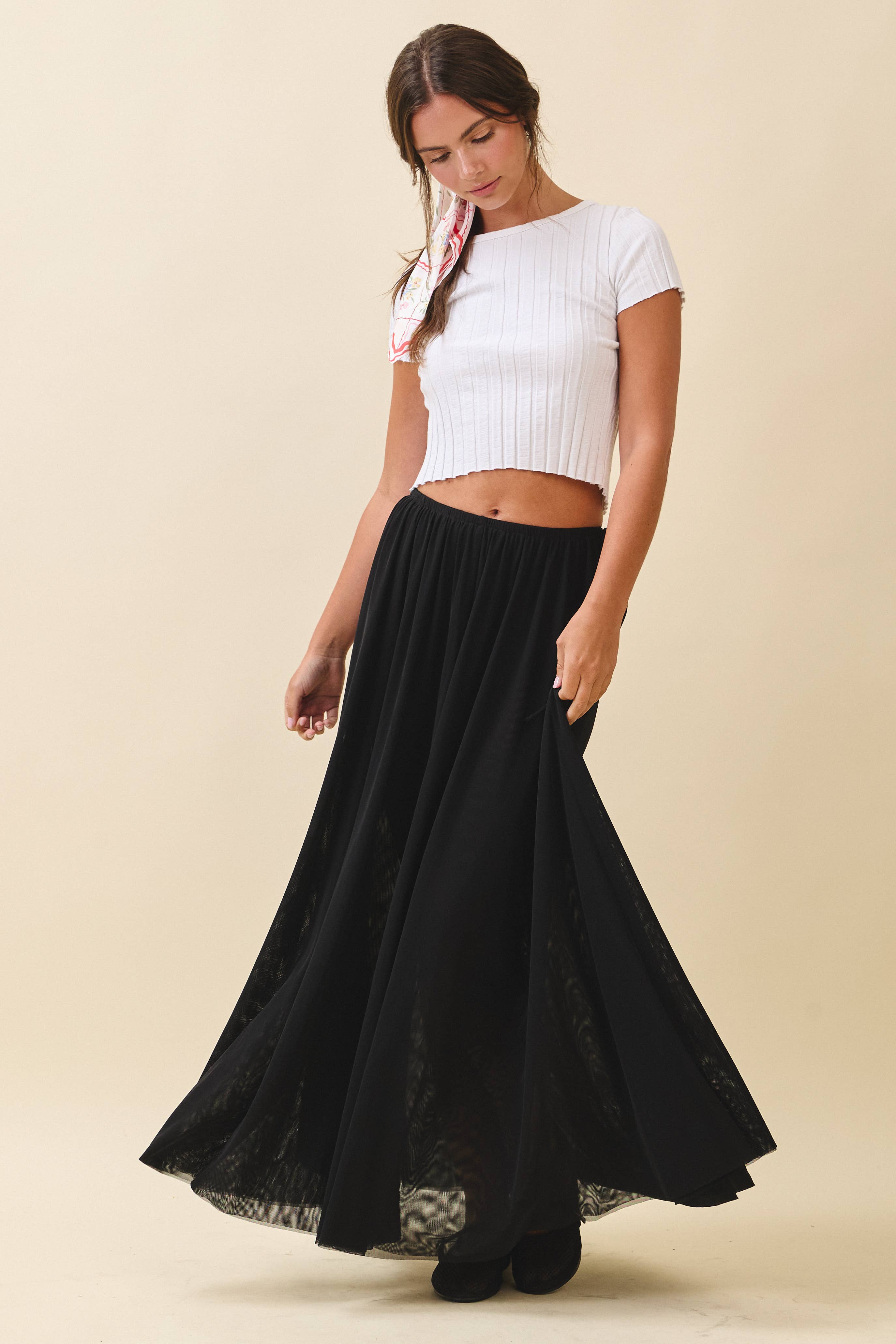 AEMI + CO - Wholesale Skirt - Women's - 7185GK Flowy Mesh Maxi Skirt1