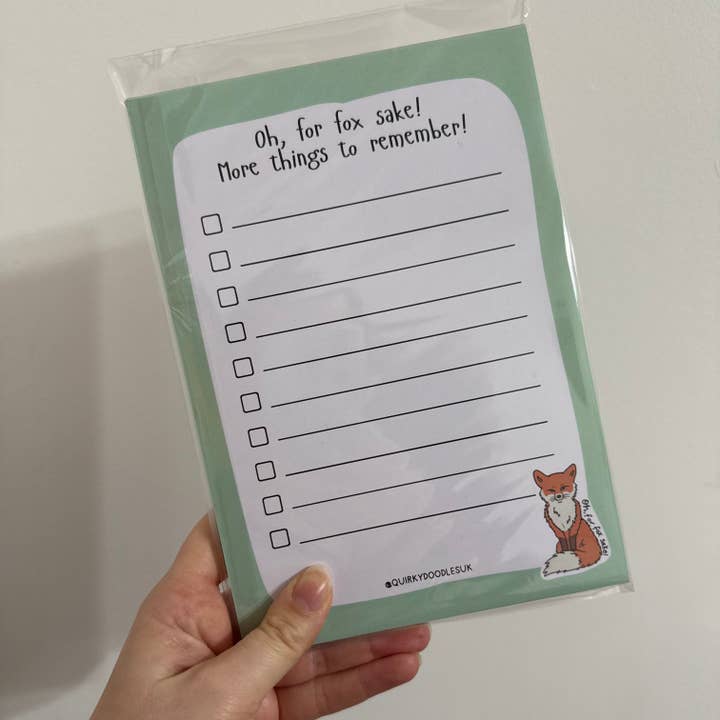 For Fox Sake, more things to remember A5 Notepad for wholesale by Quirky Doodles