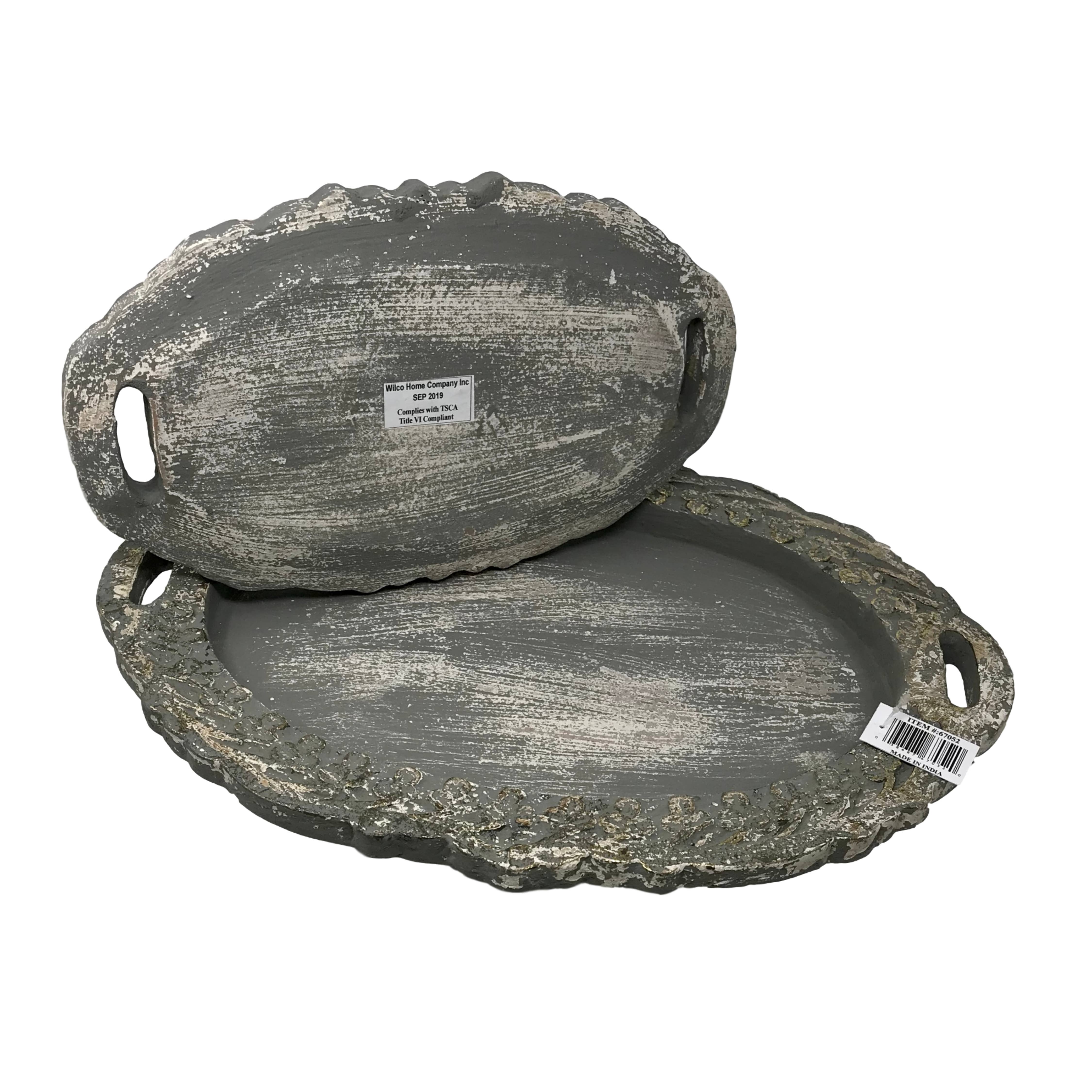 Wilco Home – Großhandel Deko-Tablett – Set aus 2 handgeschnitzten Holz LOUIS XIV Vanity Tray, grau/gold3