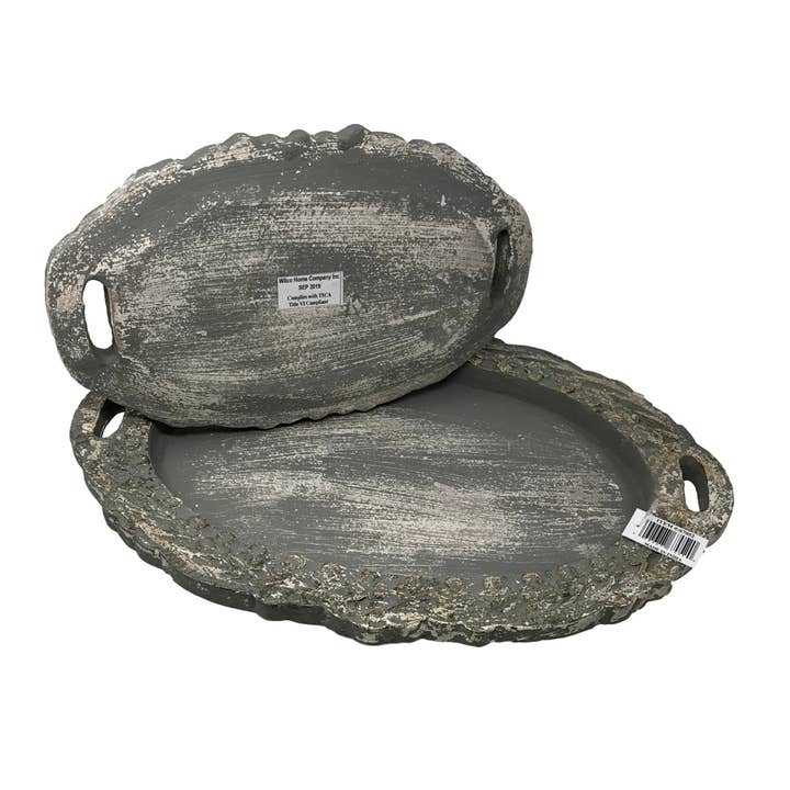 Wilco Home - Wholesale Decoratief dienblad - Set van 2 handgesneden hout LOUIS XIV Vanity Trays/Grijs/Goud3