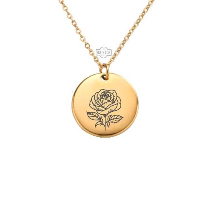 Rose Birth Flower Necklace - Personalized Floral Gift for wholesale by North Star Rustics Too