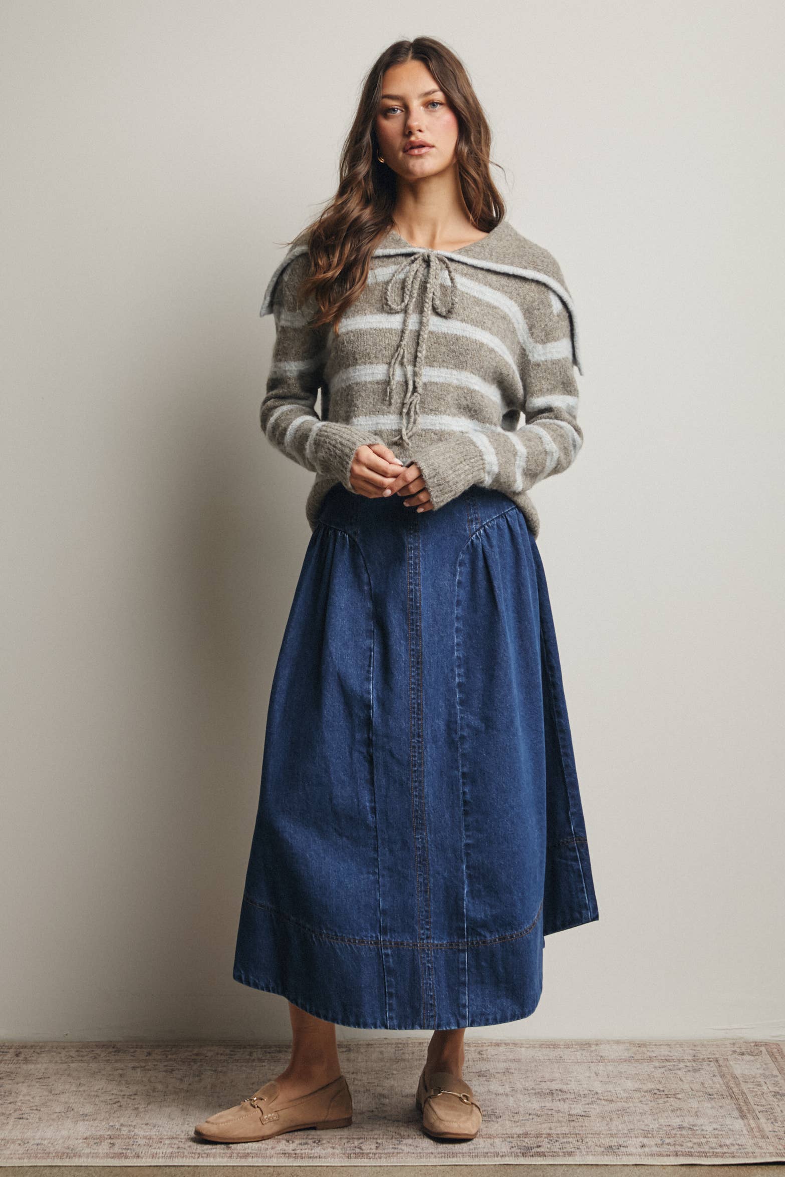 Forte - Vendita all'ingrosso Maglione tricot - Donna - Maglione a Maglia con Colletto da Marinaio a Righe FSW001231