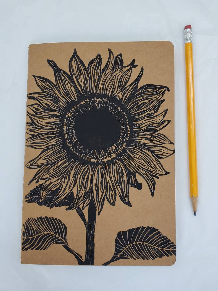 Sunflower Linocut Journal for wholesale by Maple Moon Designs