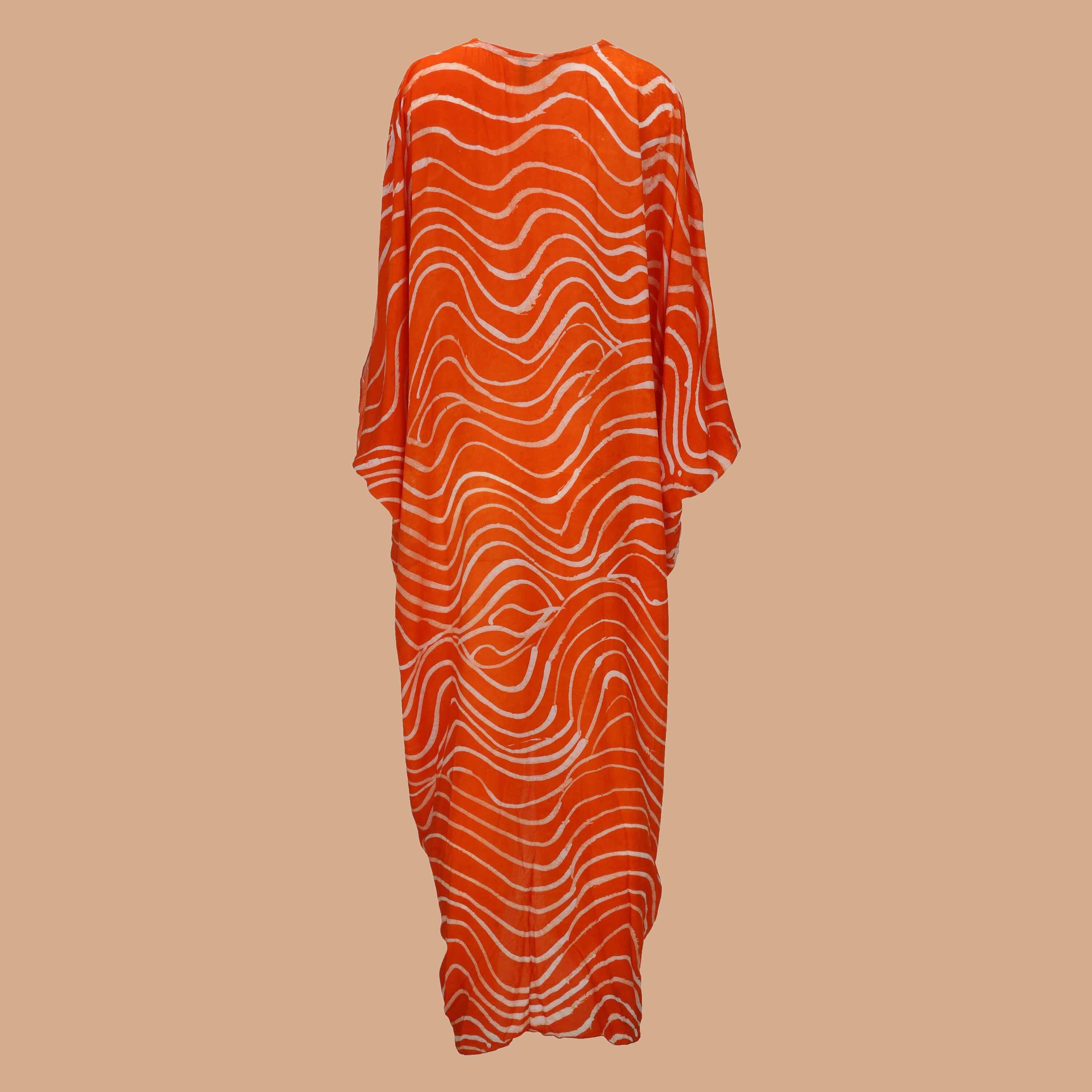 Besida – Kaftan - Mulher por atacado – Vestido Kaftan com estampa africana Tingido à Mão Ala Laranja5