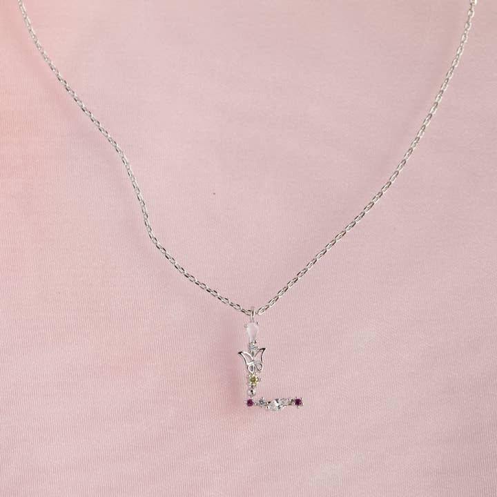 Girls Crew – wholesale Pendant/charm necklace – Flutterfly Stone Initial Necklace30