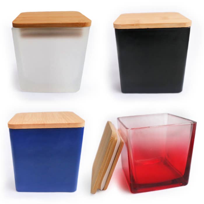 NorthWood Distributing - Wholesale Candle Holder - Oberon - 10oz Square Glass Candle Jar with Lid